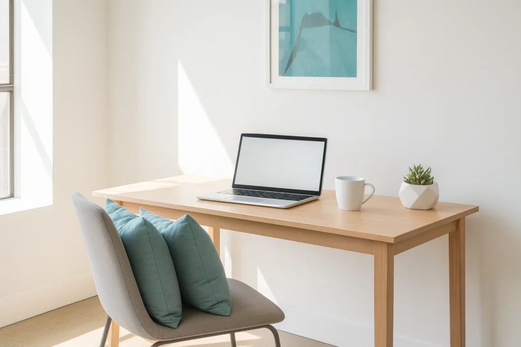 Flat lay of modern workspace with laptop, coffee mug, and teal accents — representing digital marketing channels, online marketing strategies, and creative best practices.